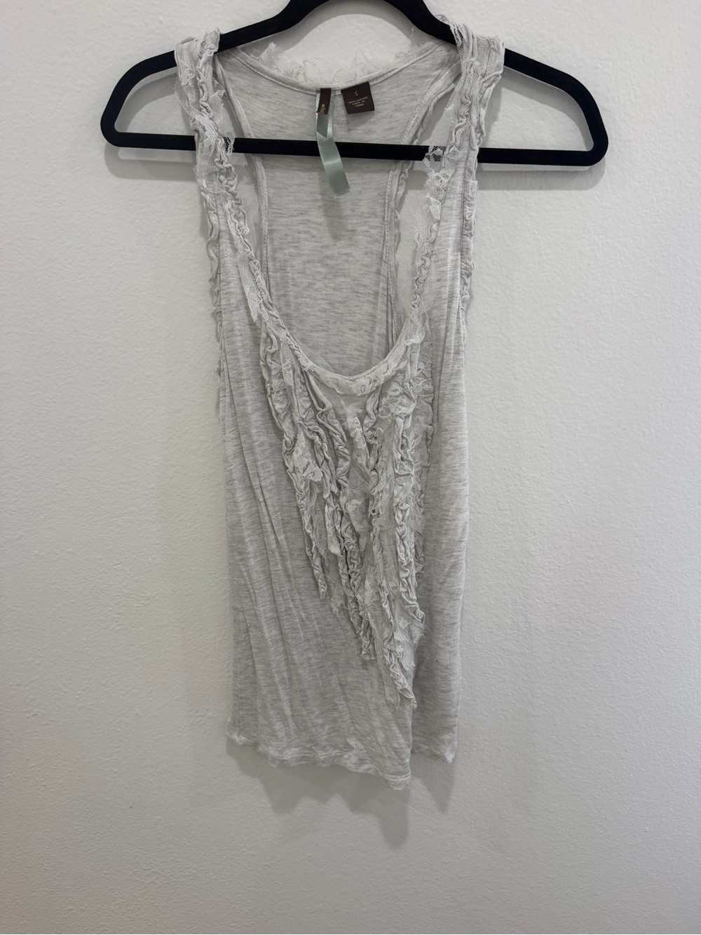 Anthropologie Light Gray Ruffle-Front Sleeveless Tank
